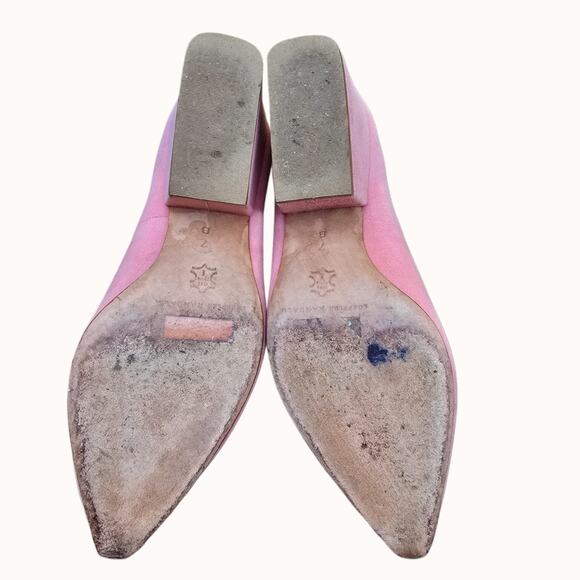 Pink Suede Pumps Loeffler Randall Size 7 Chunky Heel Pointed Toe Leather Sole - Picture 10 of 12